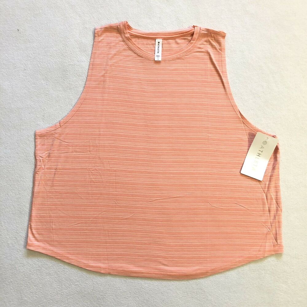NWT Athleta Orange Island Coral Cloudlight Striped Muscle Tank Top 657799 1X